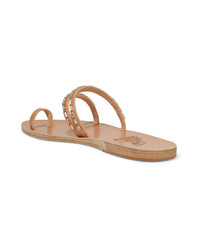Sandales plates en cuir ornées marron clair Ancient Greek Sandals