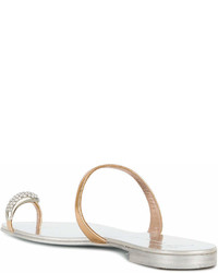 Sandales plates en cuir ornées marron clair Giuseppe Zanotti Design