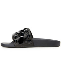 Sandales plates en cuir ornées noires Marc Jacobs