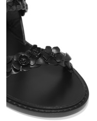 Sandales plates en cuir ornées noires Valentino