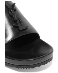 Sandales plates en cuir ornées noires Saint Laurent
