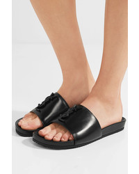 Sandales plates en cuir ornées noires Saint Laurent