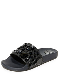 Sandales plates en cuir ornées noires Marc Jacobs