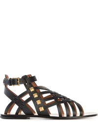 Sandales plates en cuir ornées noires Valentino Garavani