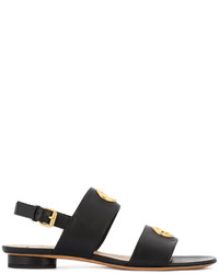 Sandales plates en cuir ornées noires Valentino