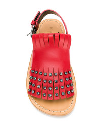 Sandales plates en cuir ornées rouges Marni