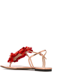 Sandales plates en cuir ornées rouges Charlotte Olympia