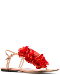 Sandales plates en cuir ornées rouges Charlotte Olympia