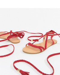 Sandales plates en cuir rouges ASOS DESIGN