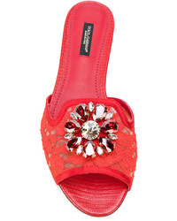 Sandales plates en cuir rouges Dolce & Gabbana