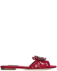 Sandales plates en cuir rouges Dolce & Gabbana