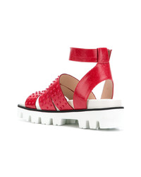 Sandales plates en cuir rouges RED Valentino