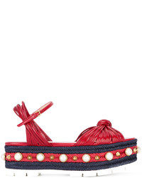 Sandales plates en cuir rouges Gucci