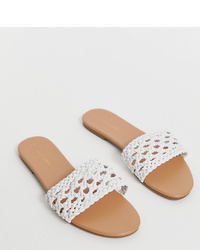Sandales plates en cuir tressées blanches New Look