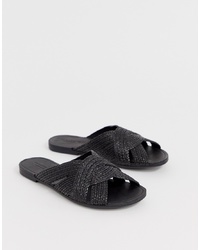 Sandales plates en cuir tressées noires Vagabond