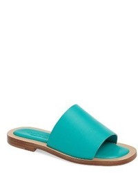 Sandales plates en cuir turquoise