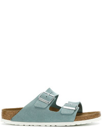 Sandales plates en cuir turquoise Birkenstock