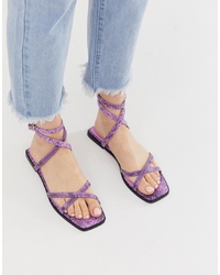 Sandales plates en cuir violet clair ASOS DESIGN