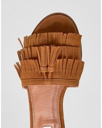 Sandales plates en daim à franges marron clair Dune