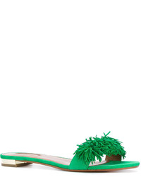 Sandales plates en daim à franges vertes Aquazzura