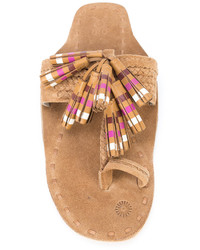 Sandales plates en daim à rayures horizontales marron clair Figue