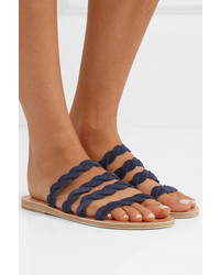 Sandales plates en daim bleu marine Ancient Greek Sandals