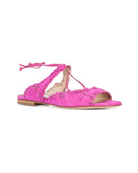 Sandales plates en daim fuchsia Marchesa