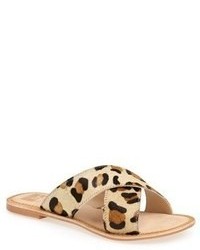 Sandales plates en daim imprimées léopard marron clair