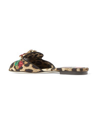 Sandales plates en daim imprimées léopard marron clair Dolce & Gabbana