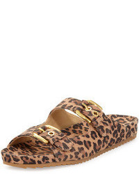 Sandales plates en daim imprimées léopard marron
