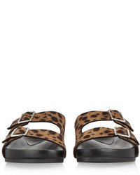 Sandales plates en daim imprimées léopard marron Givenchy