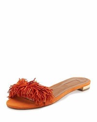 Sandales plates en daim orange