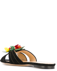 Sandales plates en daim ornées noires Charlotte Olympia