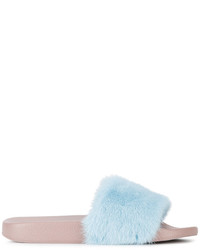 Sandales plates en fourrure bleu clair Dolce & Gabbana