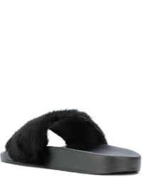 Sandales plates en fourrure noires Dolce & Gabbana