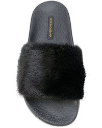 Sandales plates en fourrure noires Dolce & Gabbana