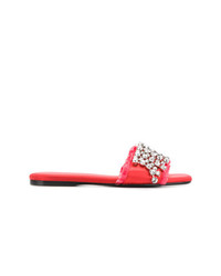 Sandales plates en satin ornées rouges Anna Baiguera