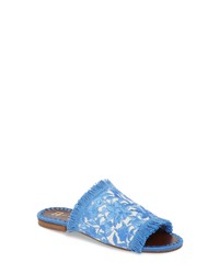 Sandales plates en toile à franges bleu clair