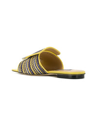 Sandales plates en toile à rayures horizontales marron clair Sergio Rossi