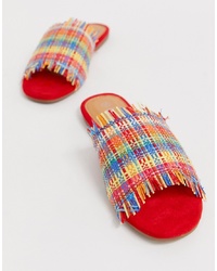Sandales plates en toile imprimées multicolores Boohoo