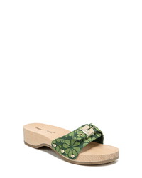 Sandales plates en toile vert foncé