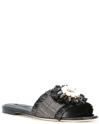 Sandales plates ornées noires Dolce & Gabbana