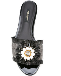 Sandales plates ornées noires Dolce & Gabbana