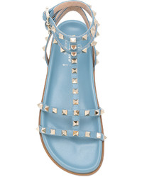Sandales spartiates en cuir bleu clair Valentino