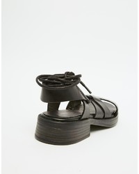 Sandales spartiates en cuir noires Vagabond