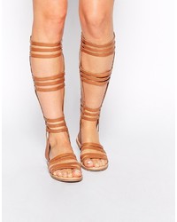 Sandales spartiates hautes en cuir marron clair Asos