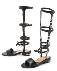 Sandales spartiates hautes en cuir noires
