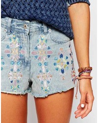 Short en denim brodé bleu clair Bellfield