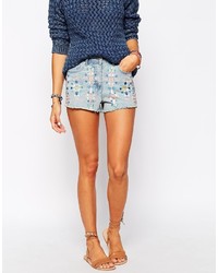 Short en denim brodé bleu clair Bellfield