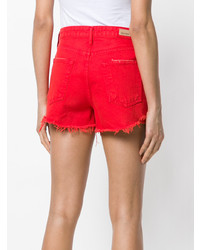 Short en denim déchiré rouge Grlfrnd